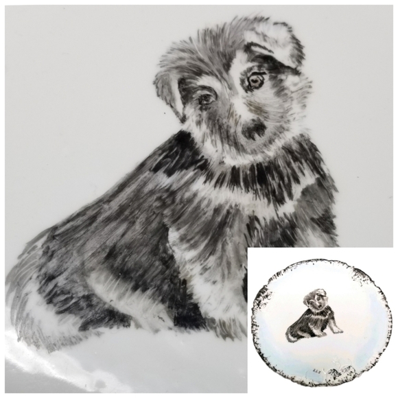 Porcelain? 8Inch Plate Signed Dog Sketch Portrait - Picture 1 of 16